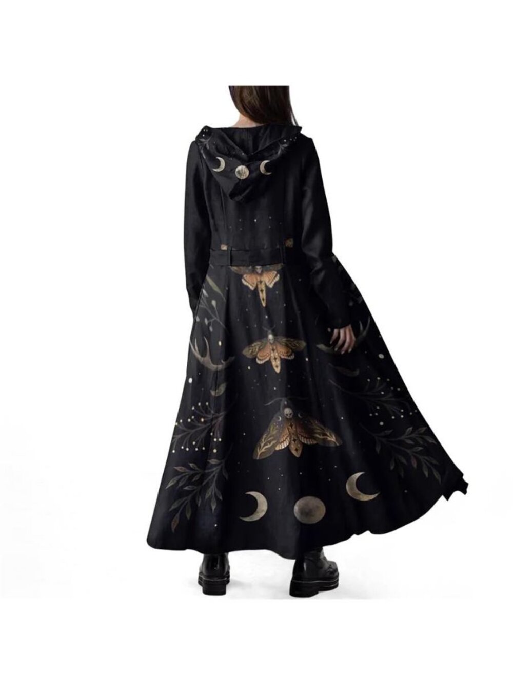 Women's Long Fleece Trench Coat Gothic Winter Open Front Belted Overcoat